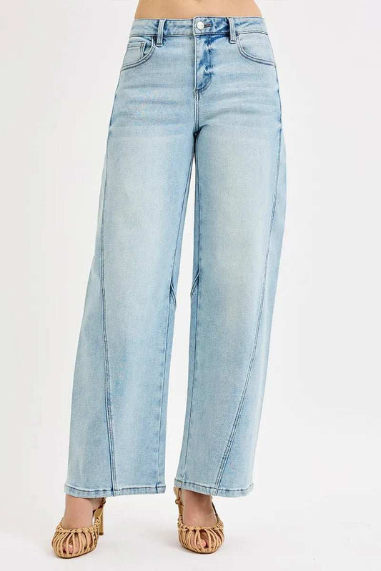 RISEN Full Size Mid Rise Fit Barrel Jeans Plus Size - Trendsi - Flyclothing LLC
