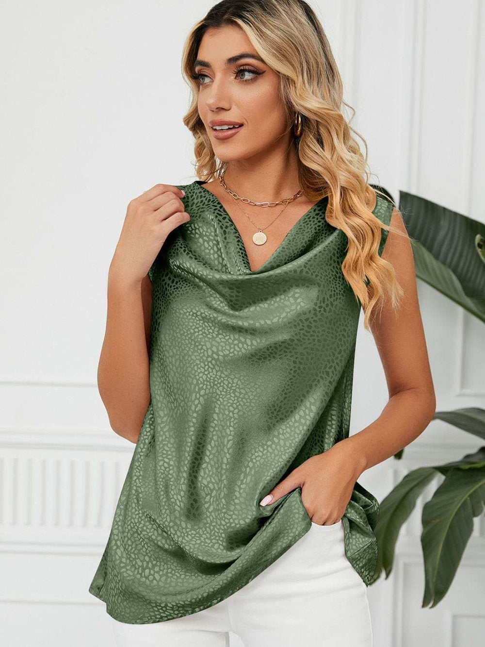 Solid Cowl Neck Top - Trendsi - Flyclothing LLC