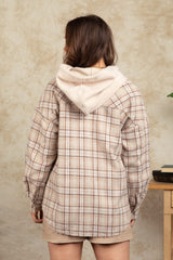 Drawstring Plaid Long Sleeve Hooded Jacket - Trendsi