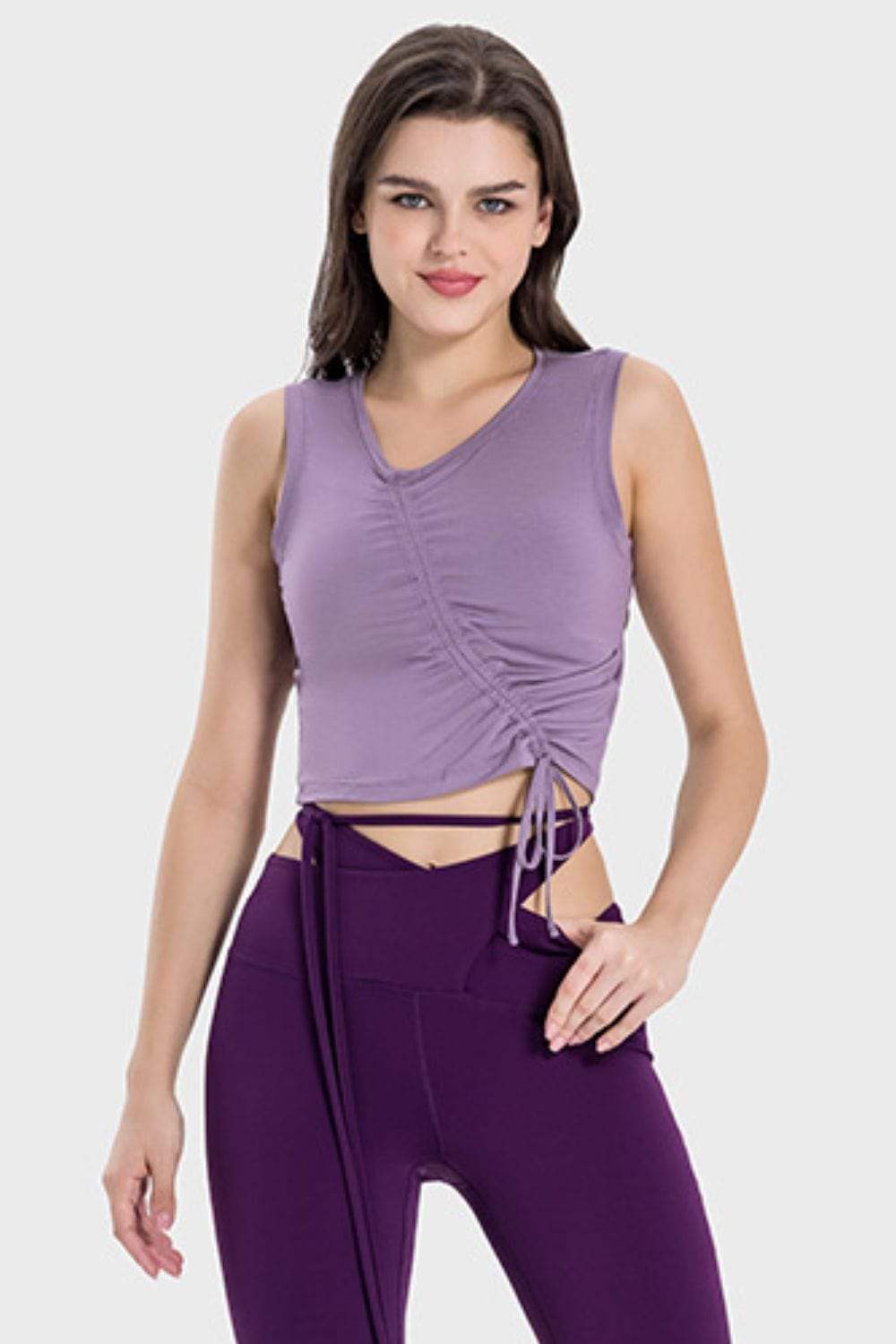 Drawstring Ruched Wide Strap Active Tank - Trendsi - Flyclothing LLC