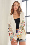 ADORA Full Size Contrast Crochet Open Front Long Sleeve Cardigan - Trendsi - Flyclothing LLC
