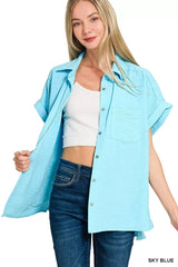 Zenana Woven Airflow Button Down Shirt - Trendsi - Flyclothing LLC