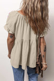 Embroidered Tie Neck Short Sleeve Blouse - Trendsi - Flyclothing LLC