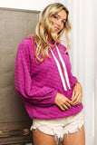 BiBi Brushed Checker Drawstring Long Sleeve Hoodie - Trendsi - Flyclothing LLC