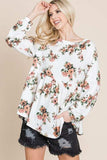 Super Lady Full Size Babydoll Floral Boat Neck Long Sleeve Blouse - Trendsi - Flyclothing LLC