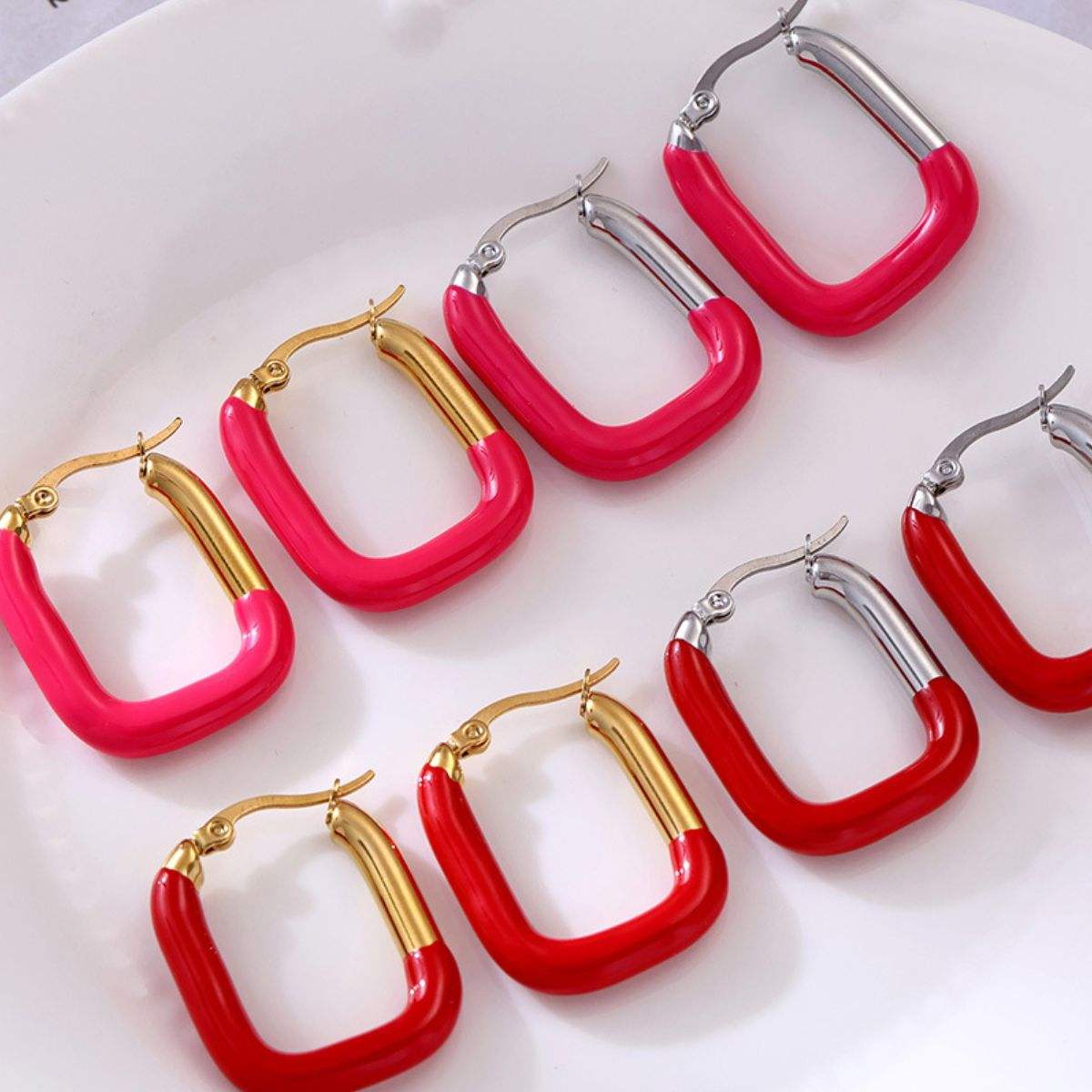 Stainless Steel Drip Oil Contrast Earring - Trendsi - Flyclothing LLC