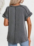 Exposed Seam V-Neck Short Sleeve Top - Trendsi