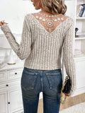 Lace Detail V-Neck Long Sleeve T-Shirt - Trendsi