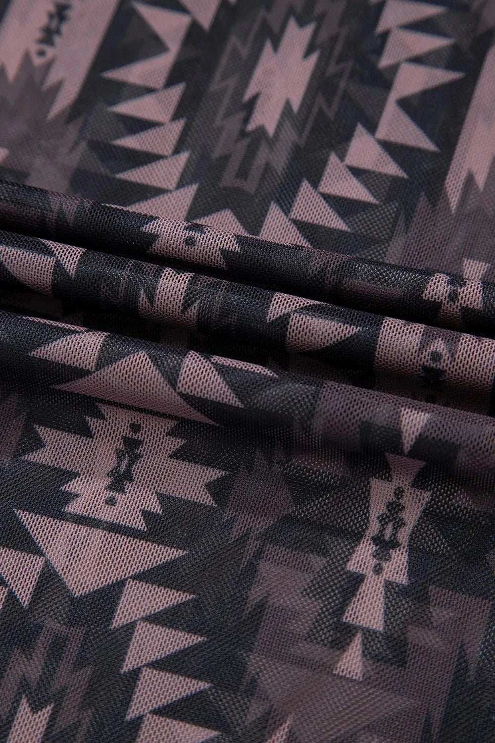 Aztec Print Mock Neck Short Sleeve Mesh T Shirt - Trendsi - Flyclothing LLC