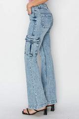 RISEN Full Size High Rise Cargo Flare Jeans - Trendsi - Flyclothing LLC