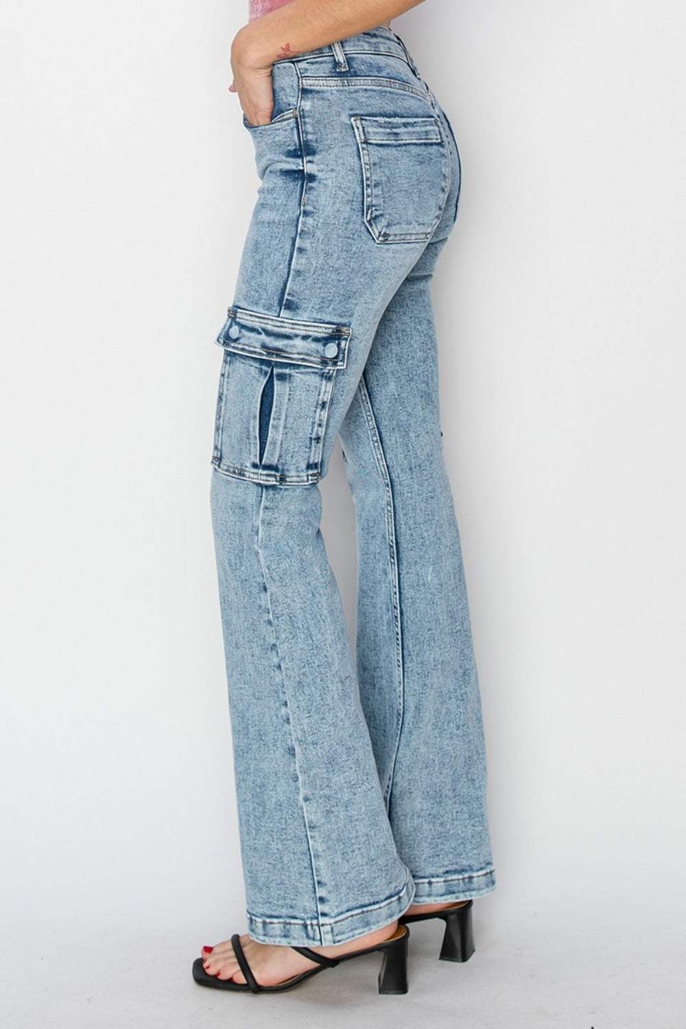 RISEN Full Size High Rise Cargo Flare Jeans - Trendsi - Flyclothing LLC
