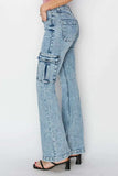 RISEN Full Size High Rise Cargo Flare Jeans - Trendsi - Flyclothing LLC