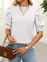 Mandy Mock Neck Puff Sleeve Sweater - Trendsi - Flyclothing LLC