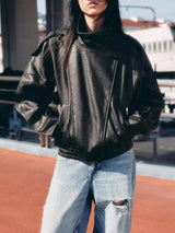 Zip-Up Faux Leather Moto Jacket - Trendsi - Flyclothing LLC