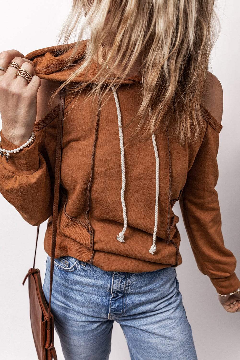Cold Shoulder Long Sleeve Hoodie - Trendsi - Flyclothing LLC