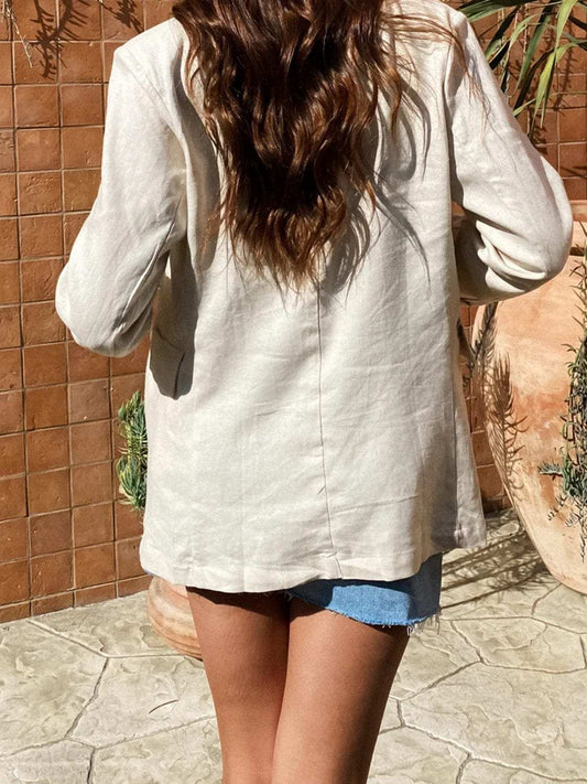 Lapel Collar Long Sleeve Blazer - Trendsi - Flyclothing LLC