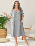 Plus Size Round Neck Short Sleeve Lounge Dress - Trendsi - Flyclothing LLC