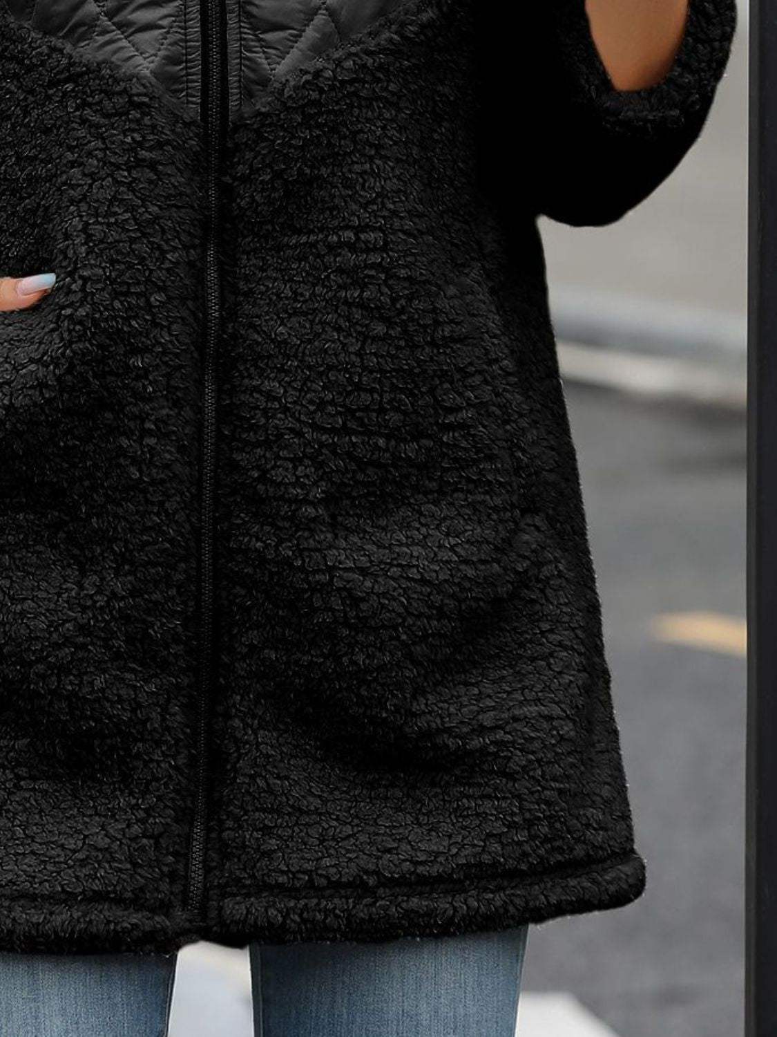 Fuzzy Zip Up Long Sleeve Hooded Jacket - Trendsi - Flyclothing LLC