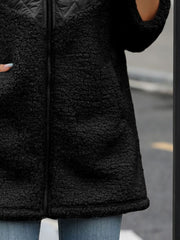 Fuzzy Zip Up Long Sleeve Hooded Jacket - Trendsi