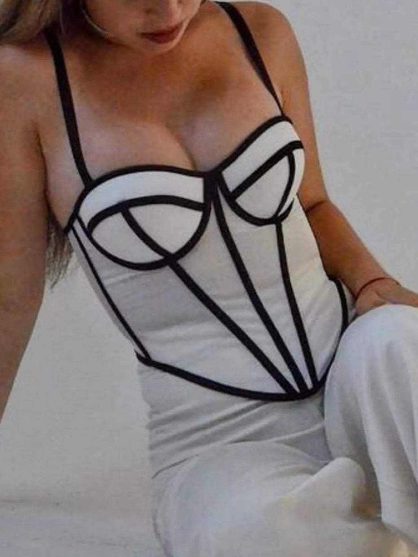 Corset Cami with Contrasting Trim - Trendsi - Flyclothing LLC