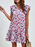 Tied Floral Cap Sleeve Mini Dress - Trendsi - Flyclothing LLC