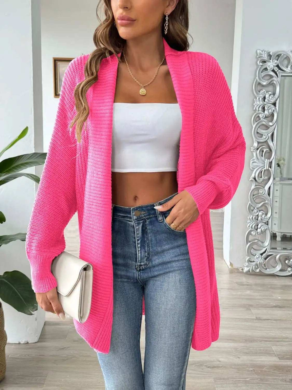 Open Front Long Sleeve Cardigan - Trendsi - Flyclothing LLC