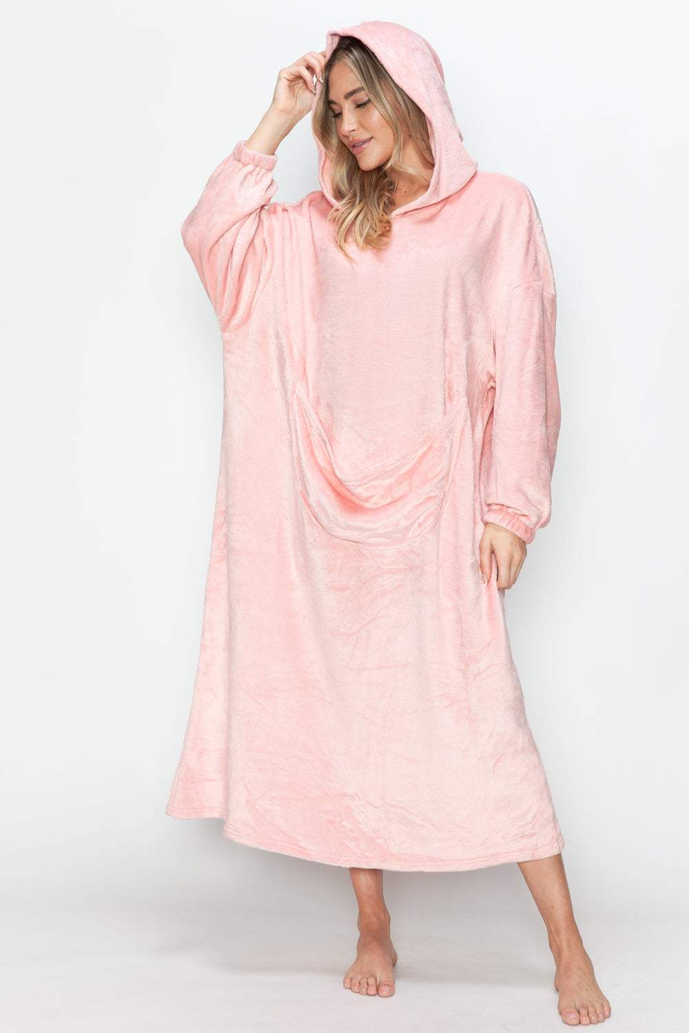 Double Take Full Size Pocketed Hooded Midi Lounge Dress - Trendsi - Flyclothing LLC