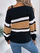 Color Block Asymmetrical Neck Long Sleeve Sweater - Trendsi - Flyclothing LLC