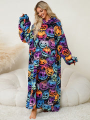 Fuzzy Pocketed Long Sleeve Hooded Lounge Dress - Trendsi