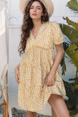 Floral Short Sleeve Surplice Frilly Tiered Mini Dress - Trendsi - Flyclothing LLC