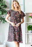 Heimish Full Size Printed Ruffled Short Sleeve Dress with Pockets - Trendsi