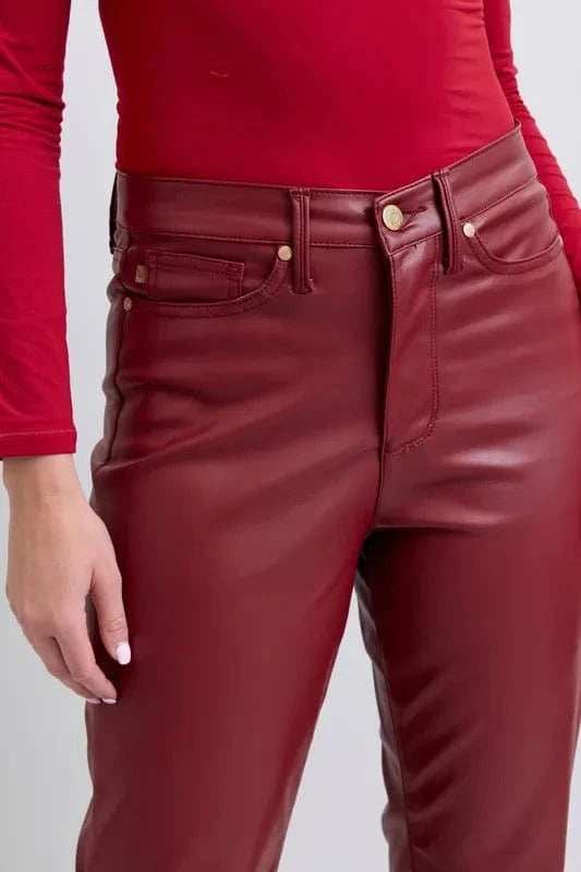 Judy Blue Full Size High Waist Tummy Control Faux Leather Straight Pants Plus Size - Trendsi - Flyclothing LLC