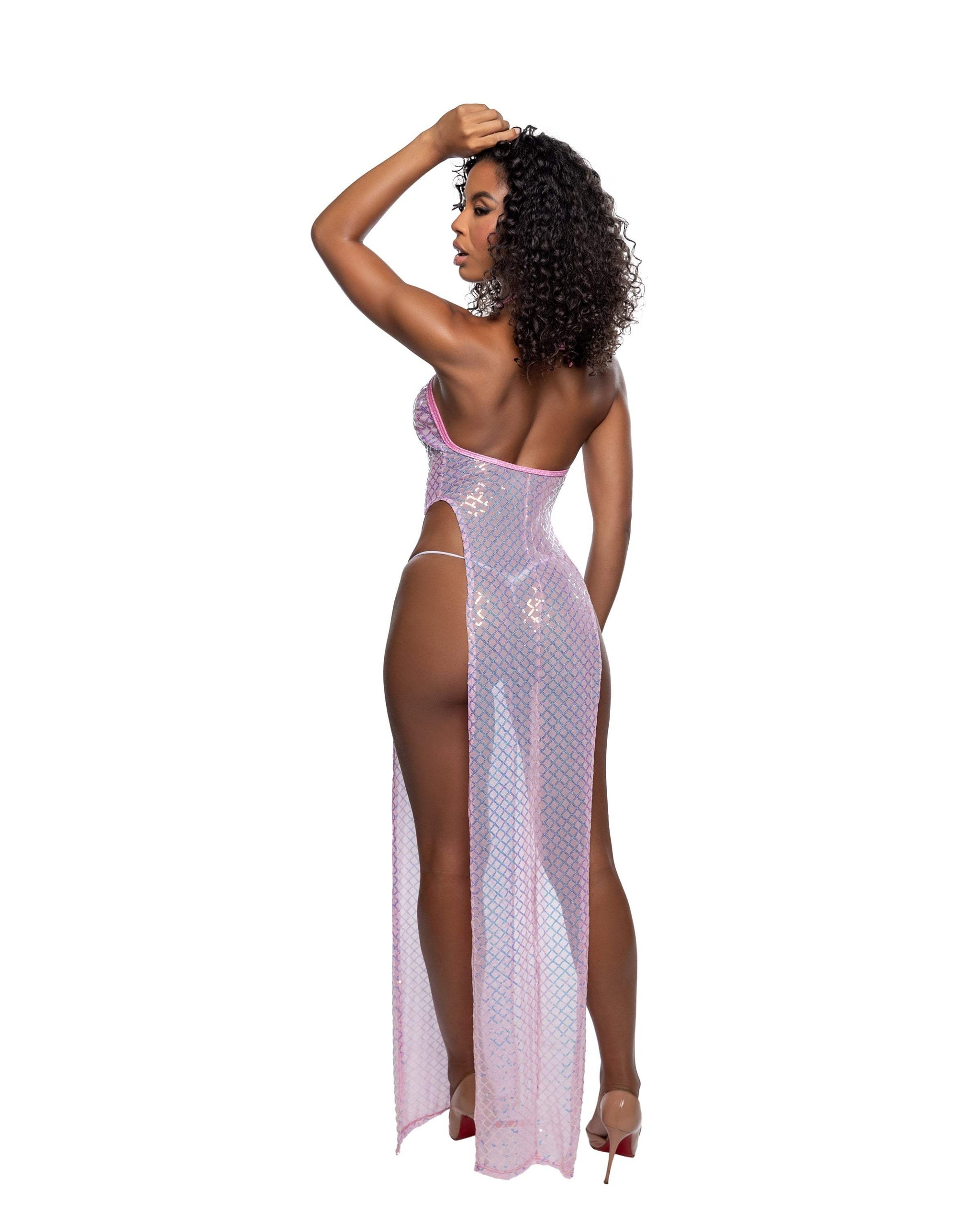 Roma Costume Long Diamond Sequin Mesh Gown with Slits - Roma Costume - Flyclothing LLC