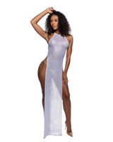Roma Costume Long Diamond Sequin Mesh Gown with Slits - Roma Costume - Flyclothing LLC