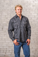 Rockmount Ranch Wear Men's Black Stonewashed Denim Blanket Stitch Western Shirt - Rockmount Clothing - Flyclothing LLC