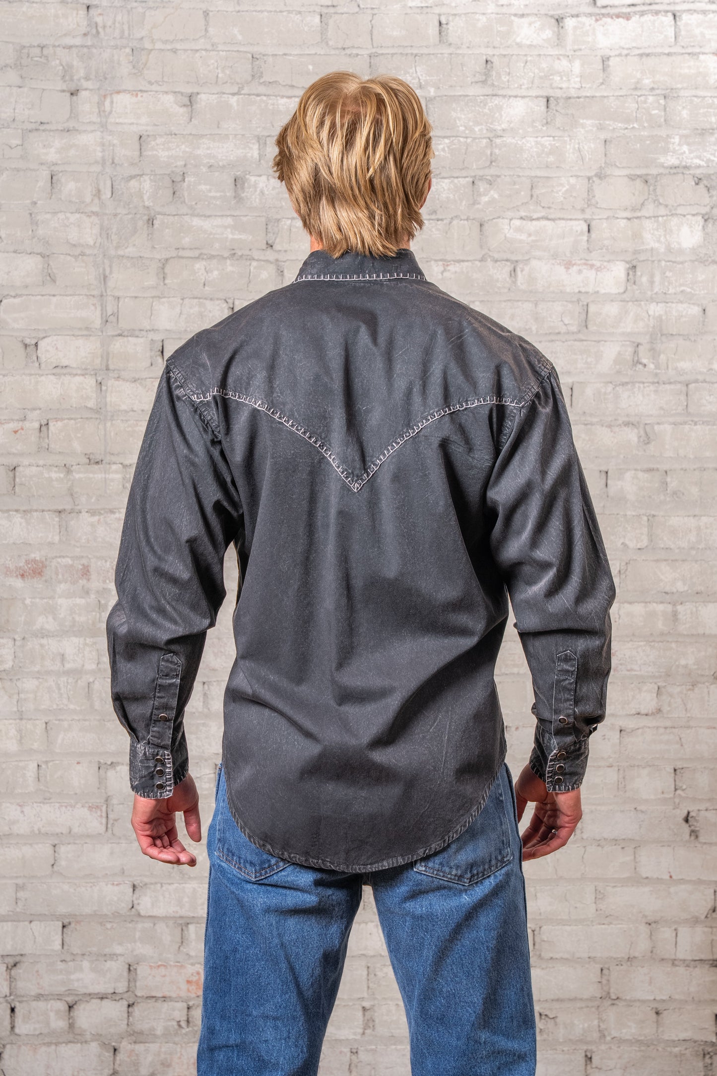 Rockmount Ranch Wear Men's Black Stonewashed Denim Blanket Stitch Western Shirt - Rockmount Clothing - Flyclothing LLC