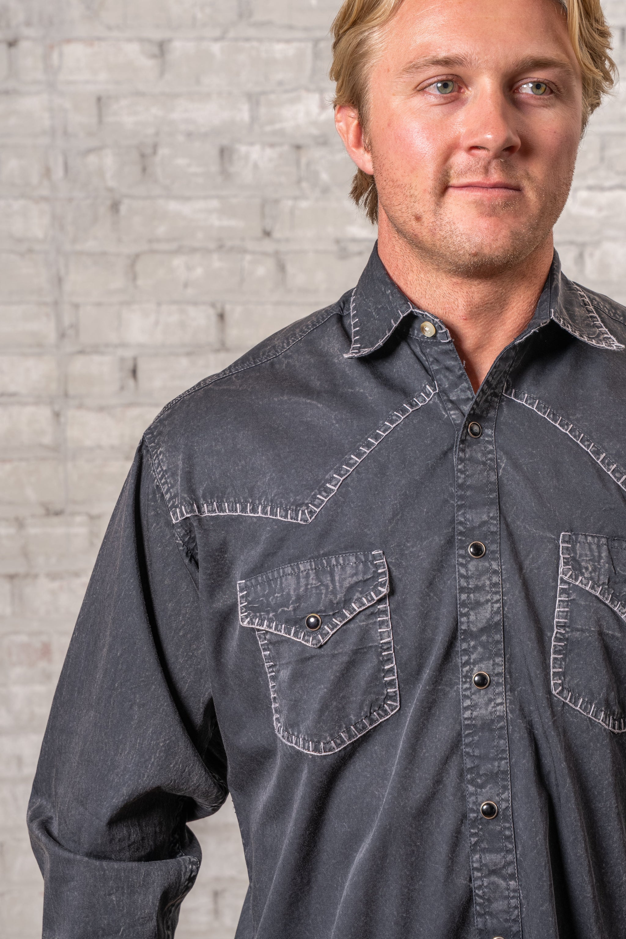 Rockmount Ranch Wear Men's Black Stonewashed Denim Blanket Stitch Western Shirt - Rockmount Clothing - Flyclothing LLC