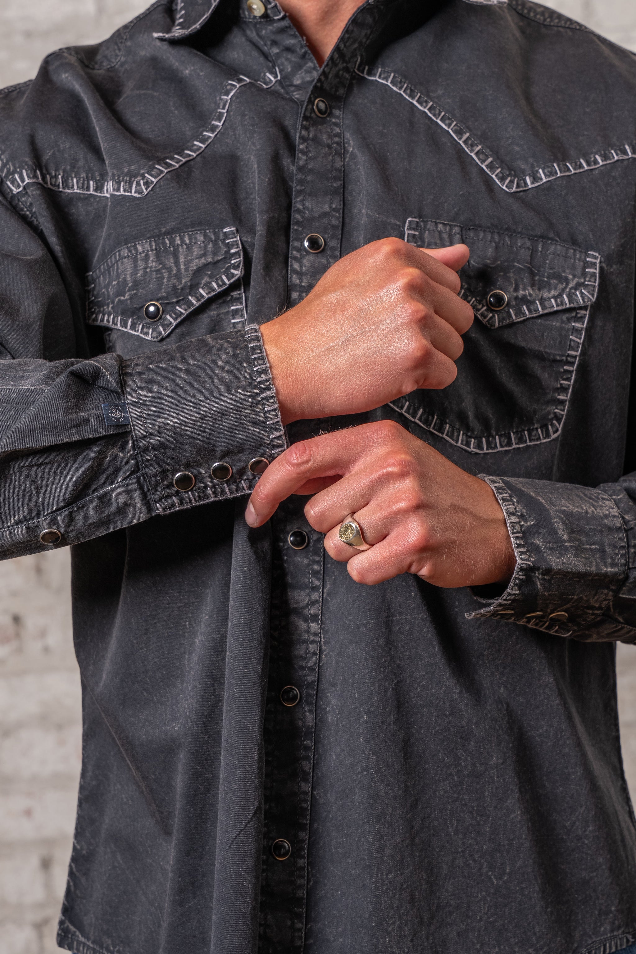 Rockmount Ranch Wear Men's Black Stonewashed Denim Blanket Stitch Western Shirt - Rockmount Clothing - Flyclothing LLC