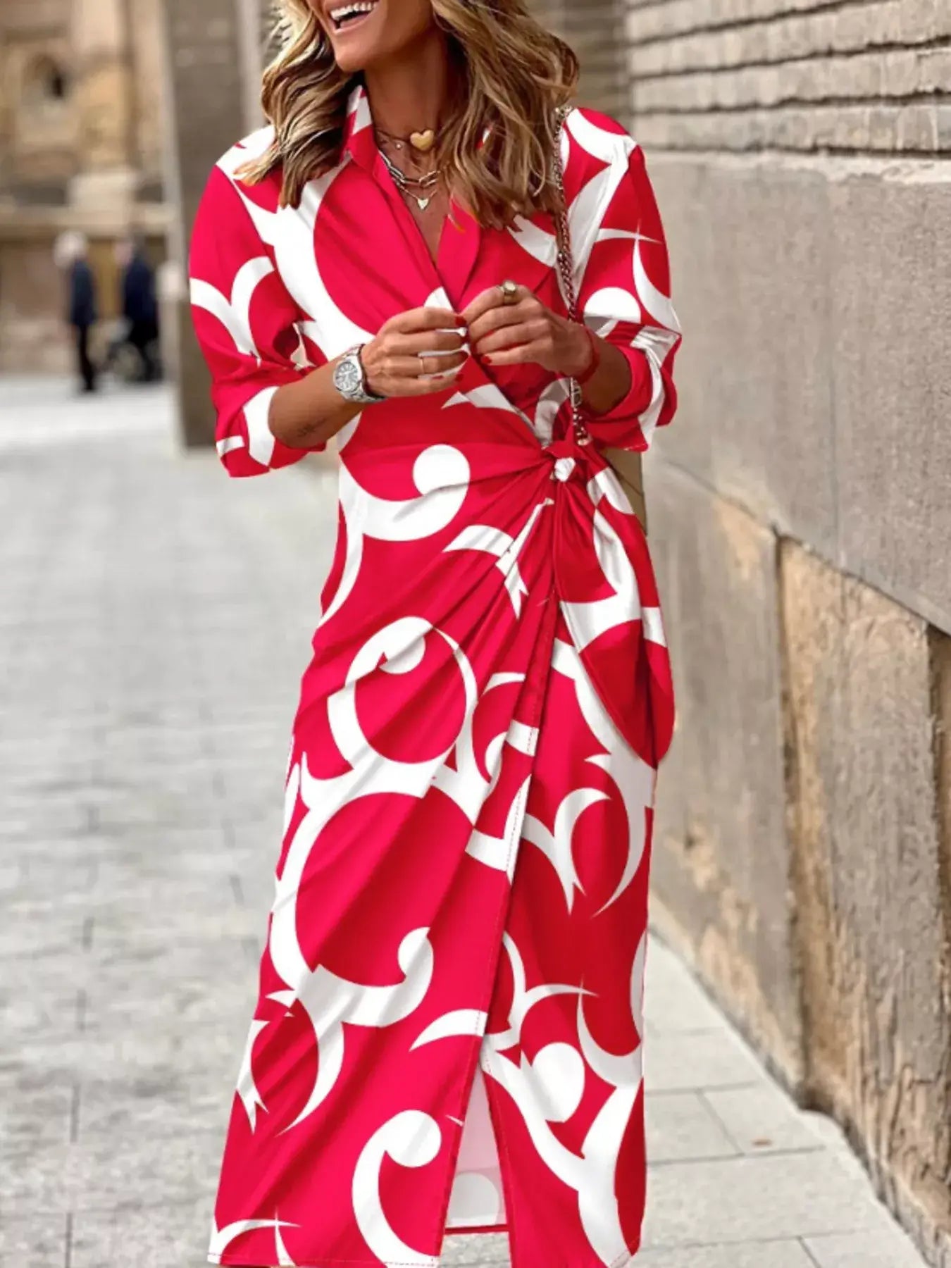 Printed Collared Neck Shirt Dress - Trendsi - Flyclothing LLC