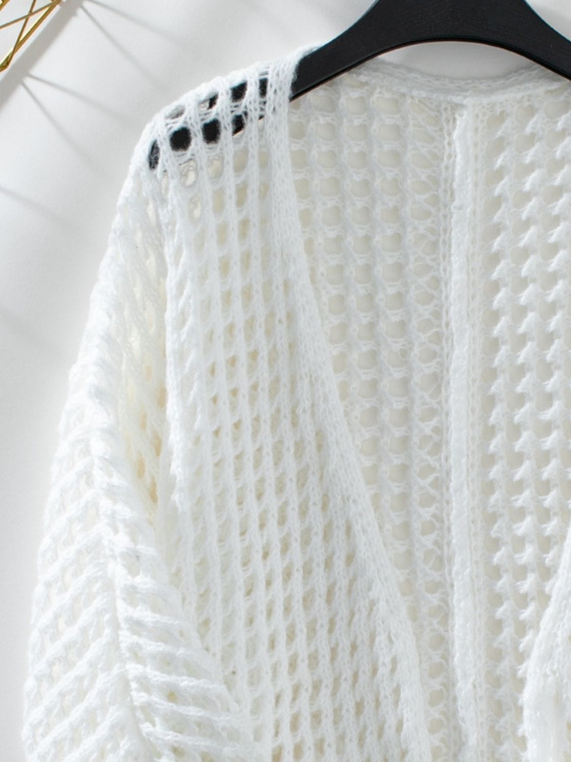 Openwork Open Front Long Sleeve Cardigan - Trendsi