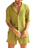 Men's Plus Size Button Down Half Sleeve Top and Shorts Set - Trendsi - Flyclothing LLC