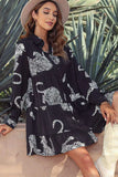 Leopard Collared Neck Long Sleeve Mini Dress - Trendsi - Flyclothing LLC