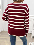 Striped V-Neck Long Sleeve Knit Top - Trendsi - Flyclothing LLC
