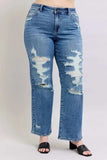 Judy Blue Full Size High Waist Heavy Destroy Straight Jeans Plus Size - Trendsi - Flyclothing LLC