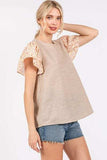 Ces Femme Round Neck Floral Short Sleeve Top - Trendsi - Flyclothing LLC