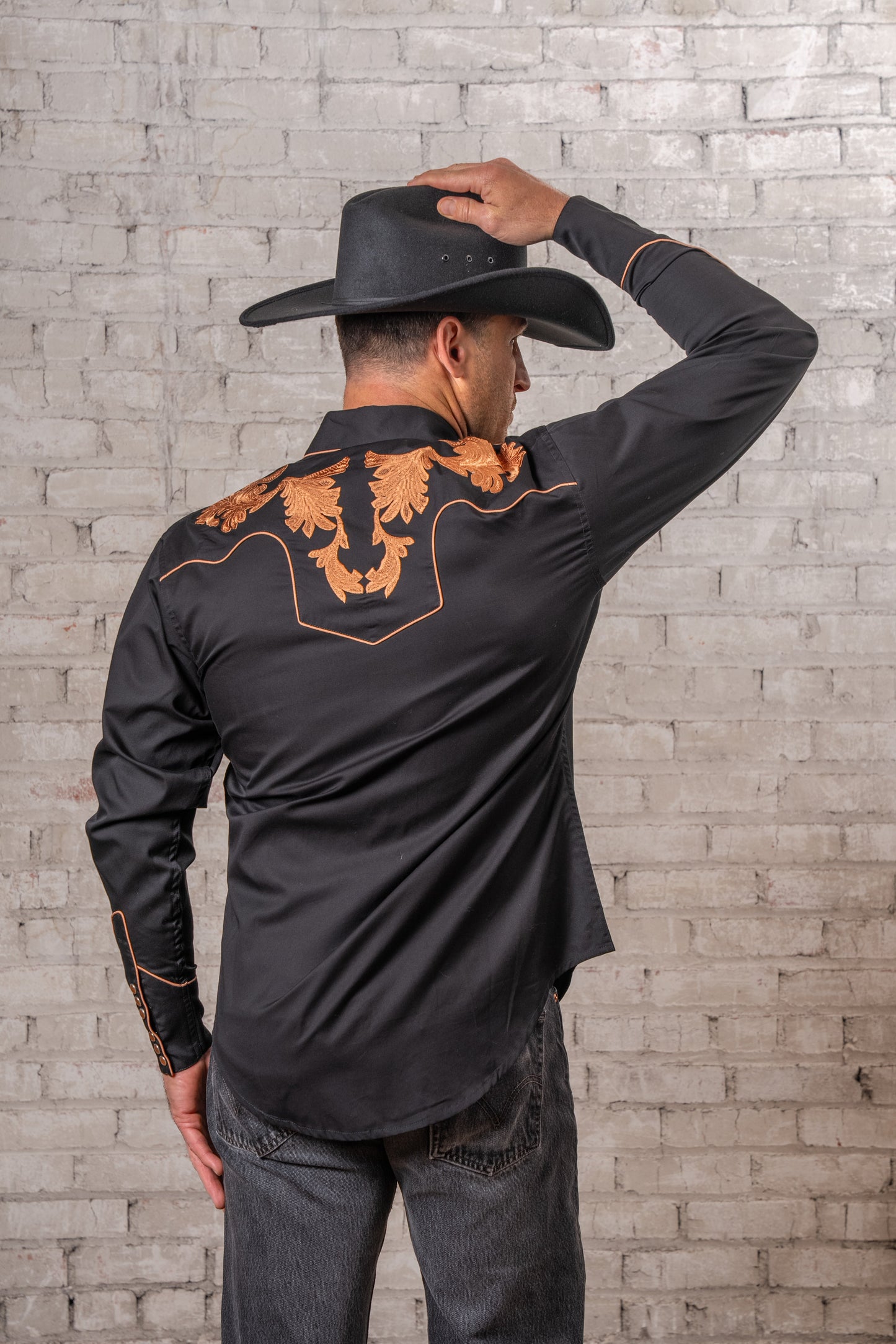 Rockmount Ranch Wear Men's Vintage Black Leaf Tooling Embroidered Western Shirt - Rockmount Clothing - Flyclothing LLC