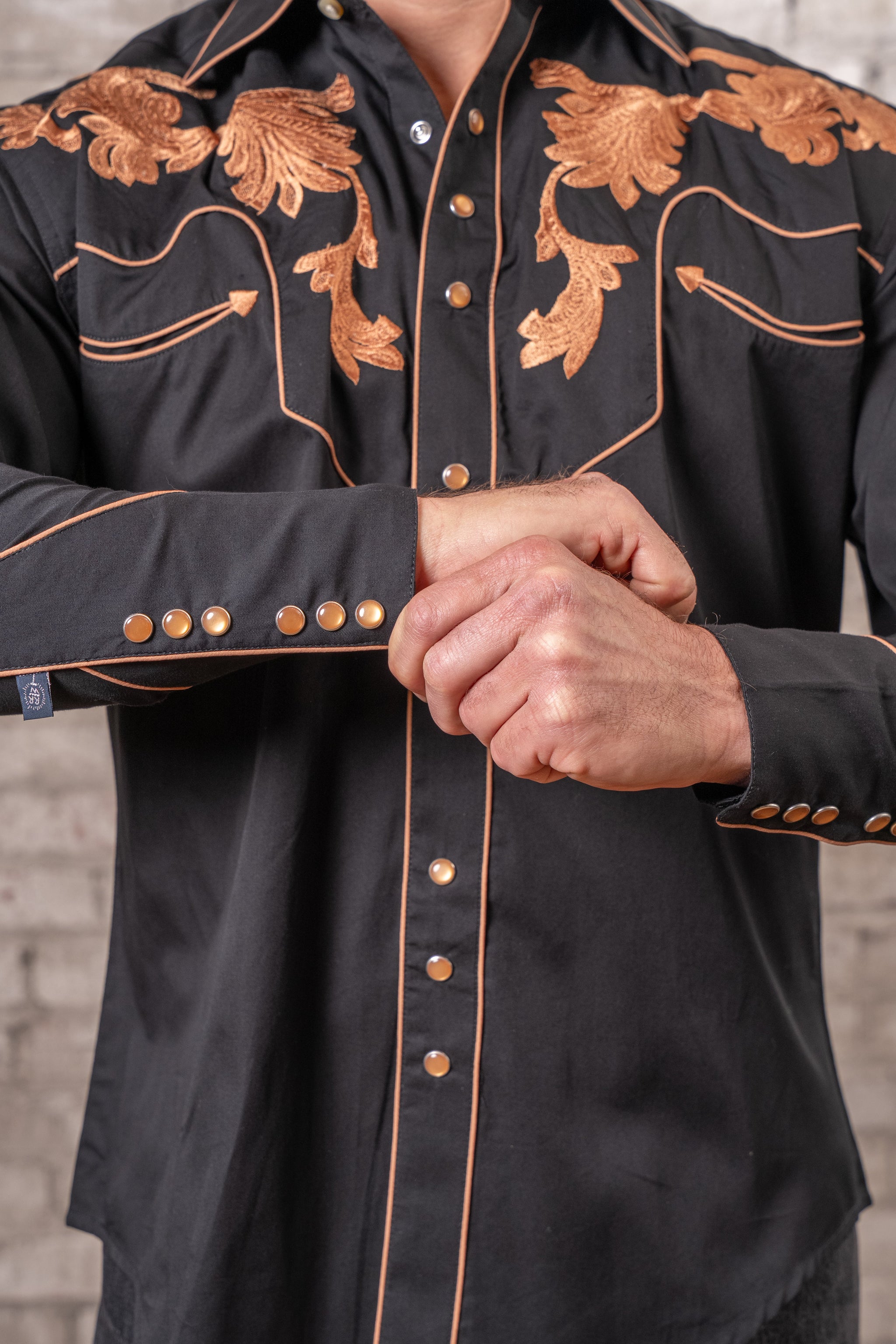 Rockmount Ranch Wear Men's Vintage Black Leaf Tooling Embroidered Western Shirt - Rockmount Clothing - Flyclothing LLC