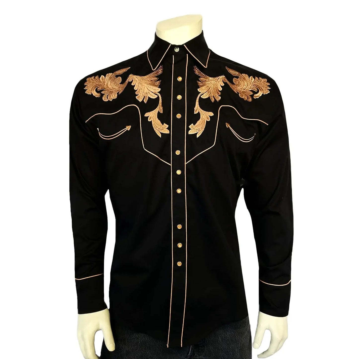 Rockmount Ranch Ware Men's Vintage Black Leaf Tooling Embroidered Western Shirt - Rockmount Clothing - Flyclothing LLC