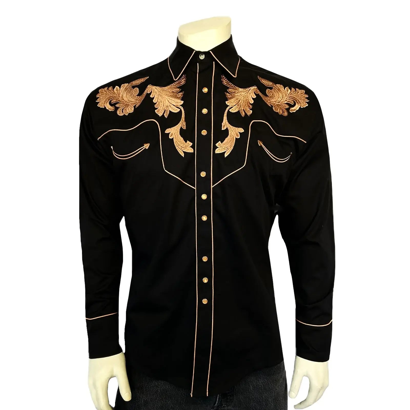 Rockmount Ranch Ware Men's Vintage Black Leaf Tooling Embroidered Western Shirt - Rockmount Clothing - Flyclothing LLC