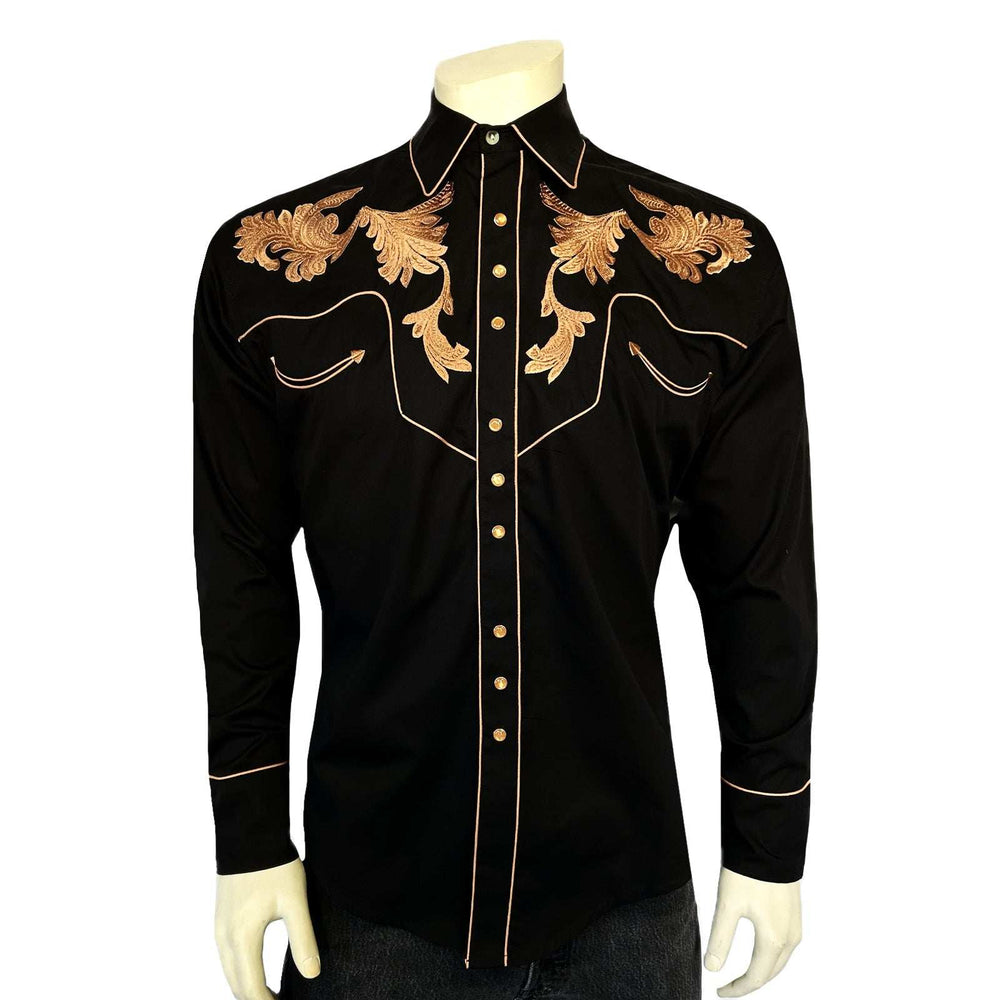 Rockmount Ranch Ware Men's Vintage Black Leaf Tooling Embroidered Western Shirt - Rockmount Clothing - Flyclothing LLC